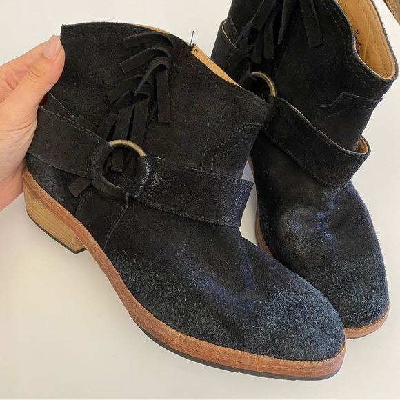 Free People || Bandalier Bootie Harness Fringe Zip Black Suede 37 - Picture 4 of 11
